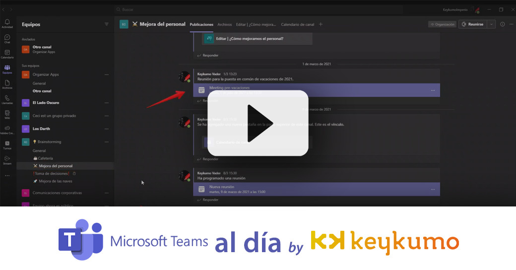 Cómo crear una reunión rápida en el calendario compartido del canal