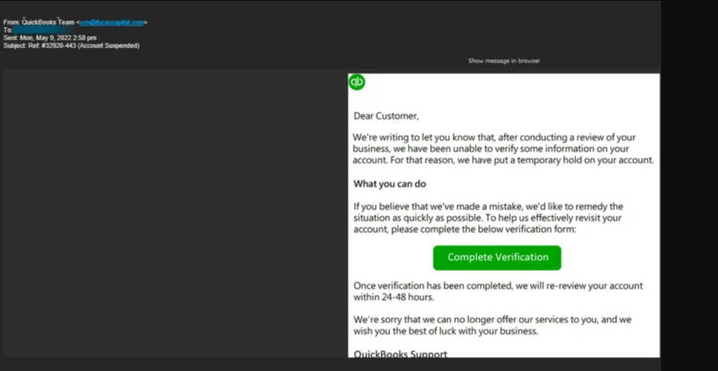 Nueva advertencia de phishing a los clientes de QuickBooks 