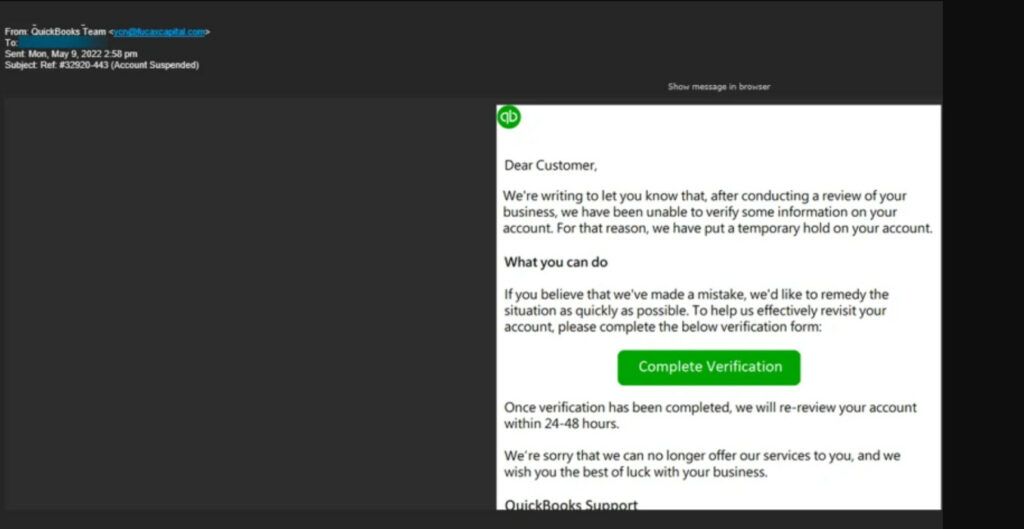 Nueva advertencia de phishing a los clientes de QuickBooks